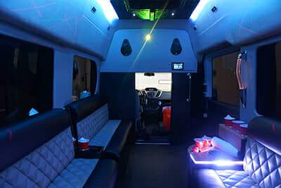 Plush leather seating on van